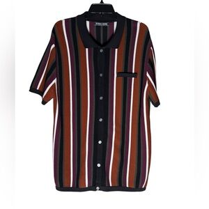 VTG PJ Paul Jones Mens Large Stripe Knit Polo Shirt Short Sleeve Stylish Bowling